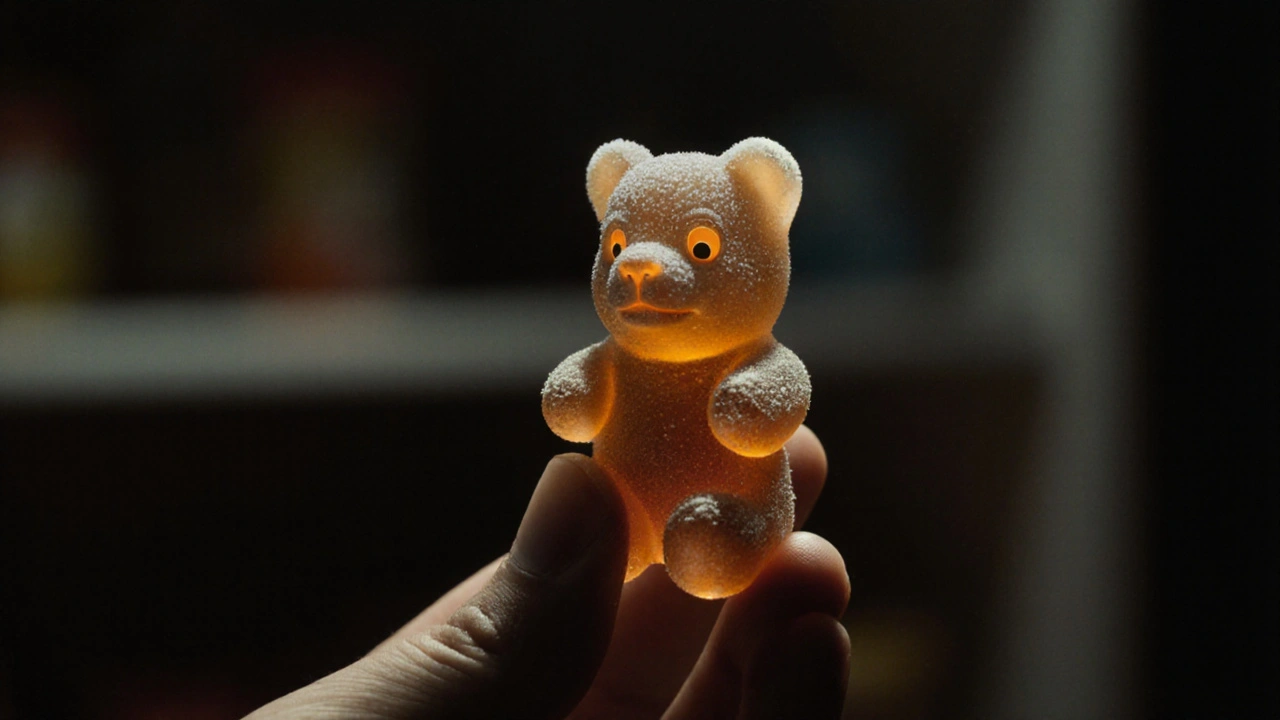 Muffig riechender, schimmeliger Edible wird von einer Hand untersucht.