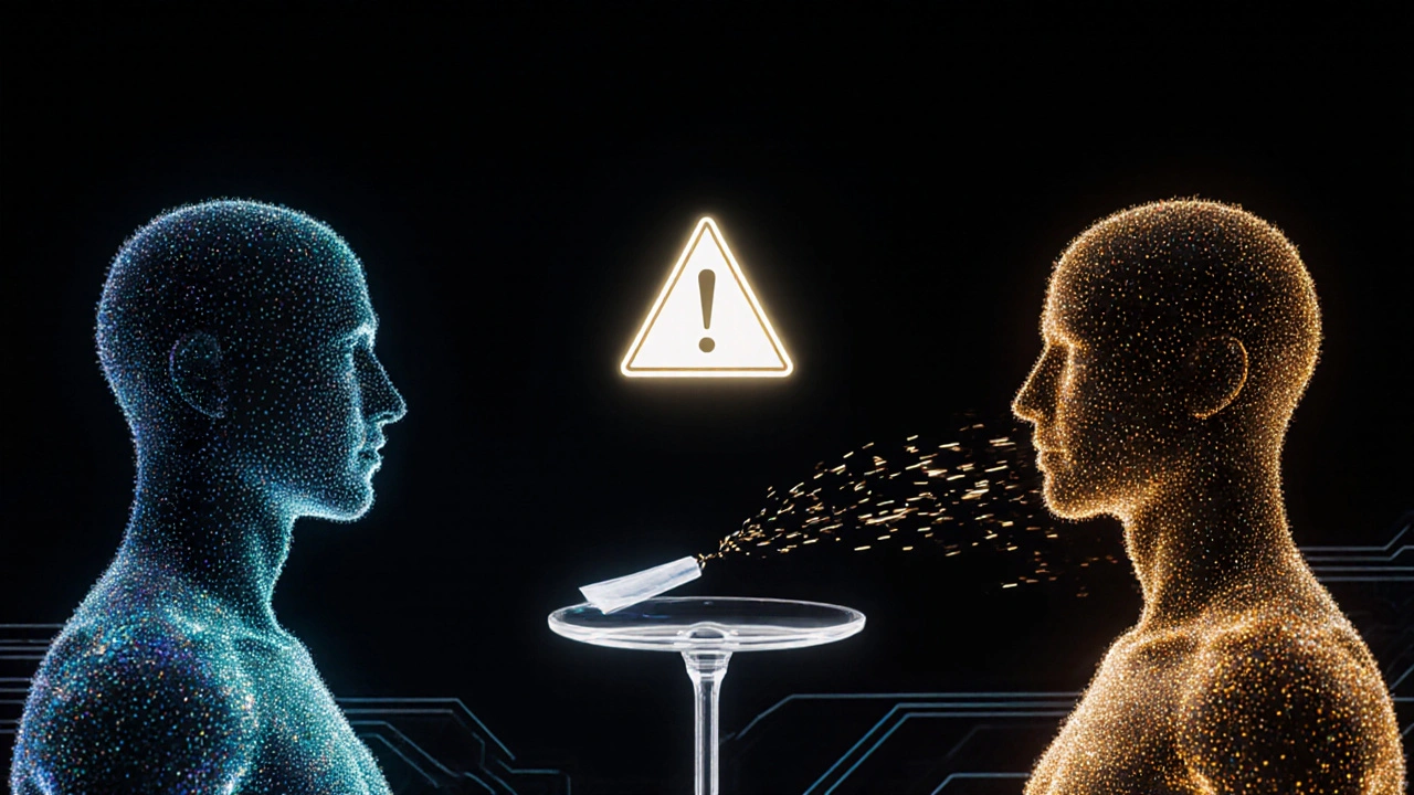 Abstrakte Lichtfiguren für H4CBD und HHC mit einer Waage dazwischen, symbolisch für ihre unterschiedliche Wirkung.