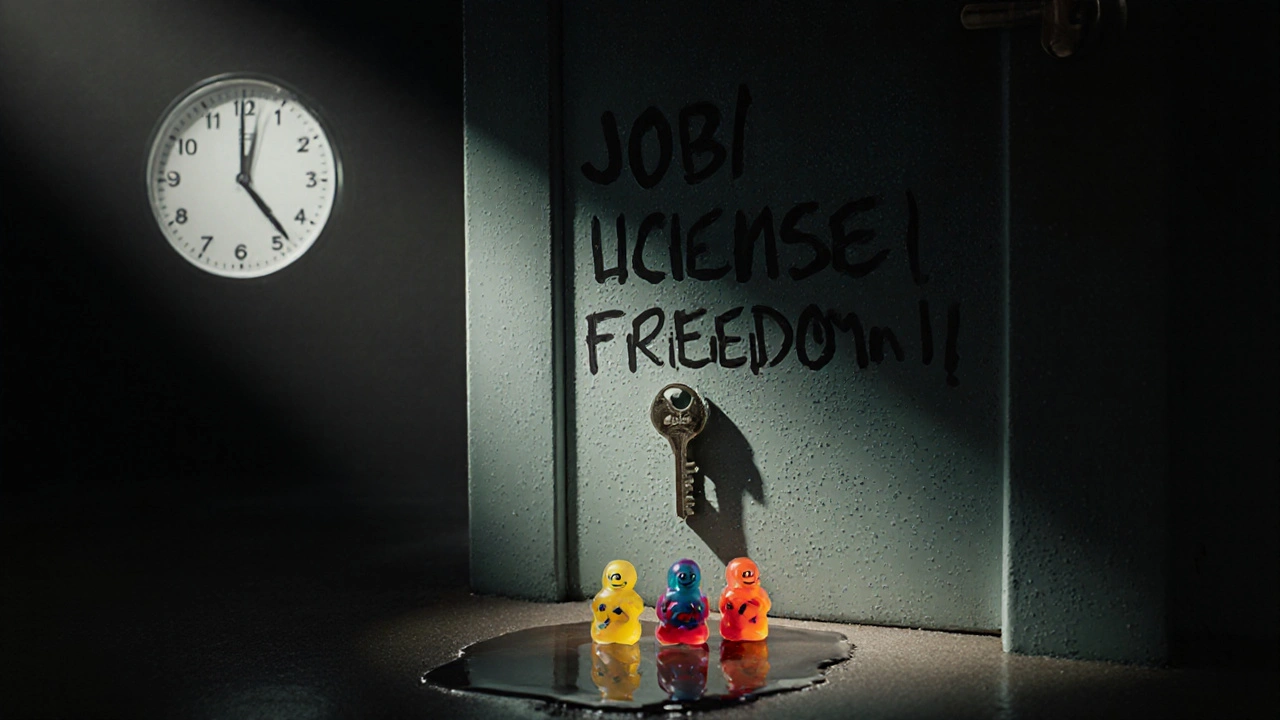 Geschlossene Tür mit Schlüssel aus Delta-8-Gummibärchen, die schmelzen