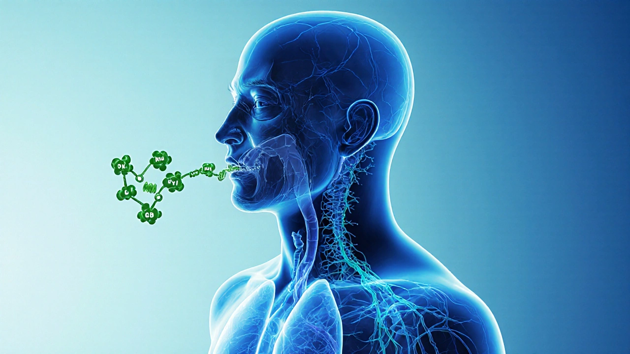Transluzente Darstellung von CBD-Molekülen, die im Körper wirken, ohne das Gehirn zu betäuben.