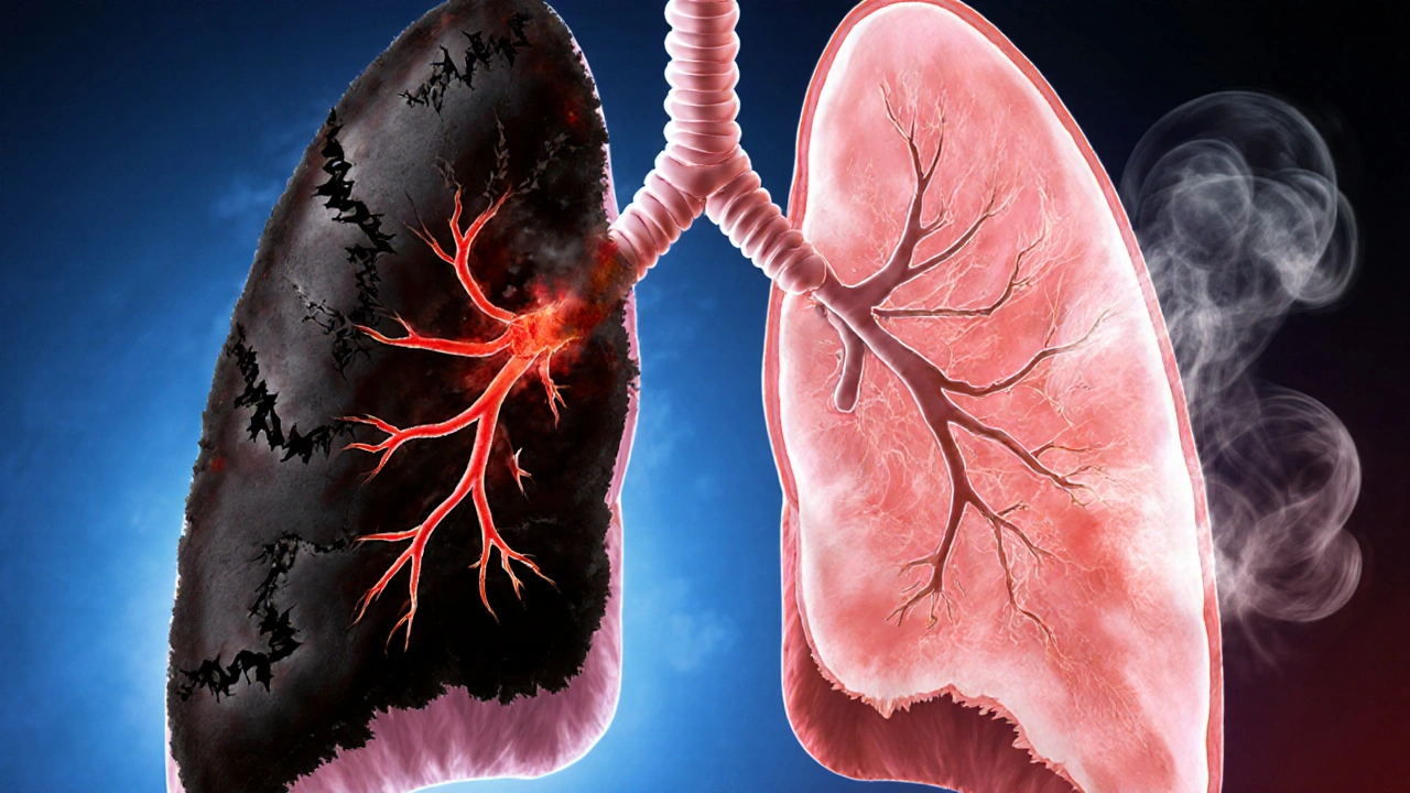 Vergleich der Lunge: beschädigt durch Rauchen versus gesund durch Dämpfen.