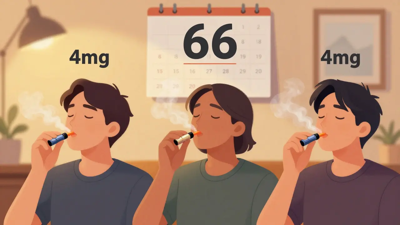 Person nimmt drei Züge aus einer CBD-Kartusche zu verschiedenen Tageszeiten.