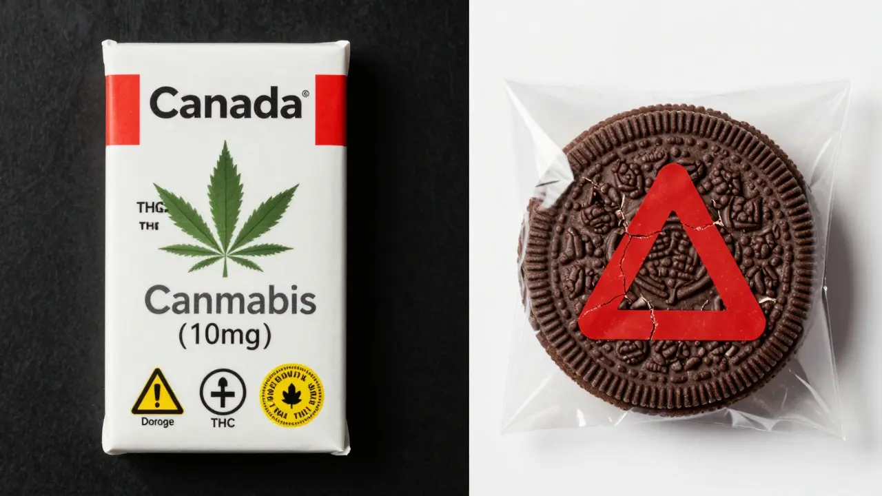 Vergleich: legaler, gekennzeichneter Cannabis-Riegel vs. unregulierter Heimprodukt.