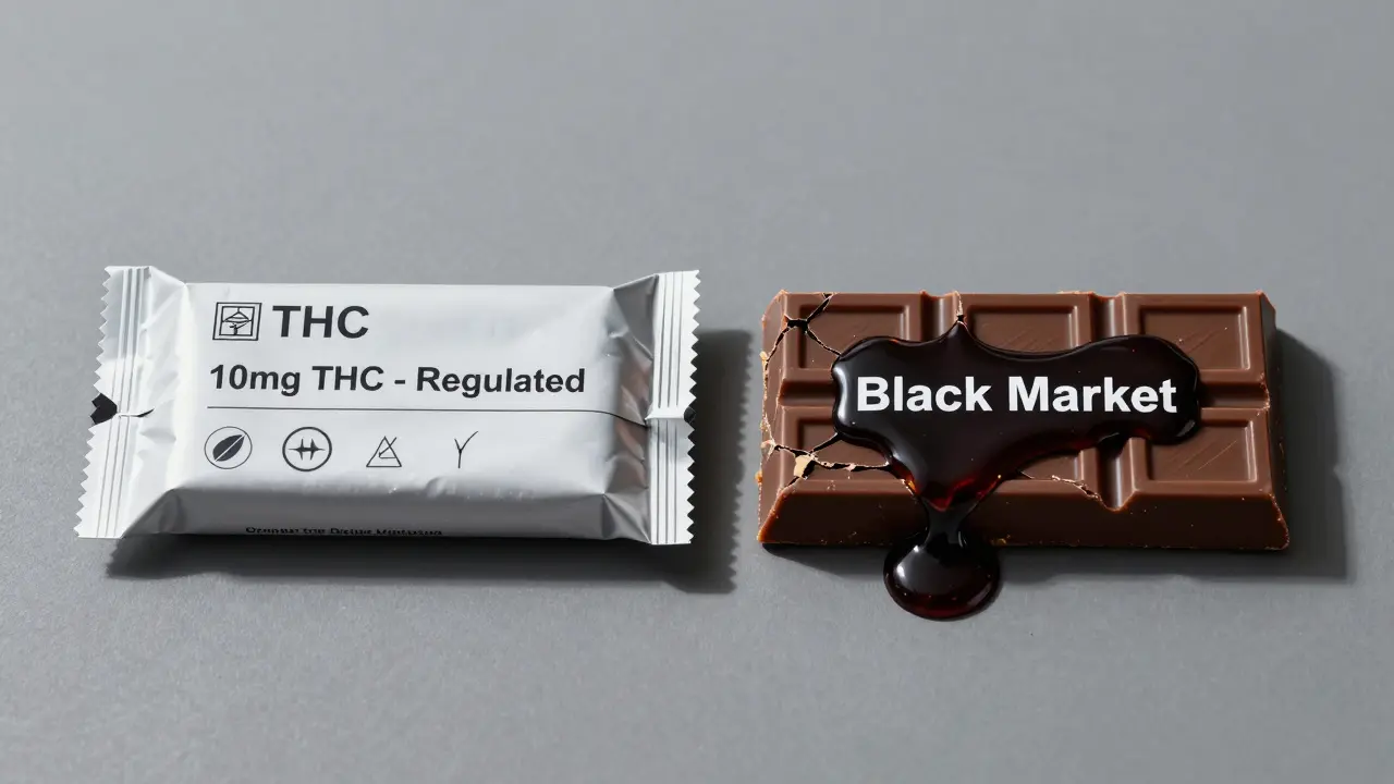 Zwei Schokoladen: eine reguliert und sauber, die andere unregelmäßig und bedrohlich.