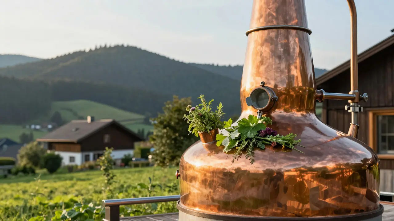 Moderne Absinth-Herstellung in Deutschland mit natürlichen Kräutern.