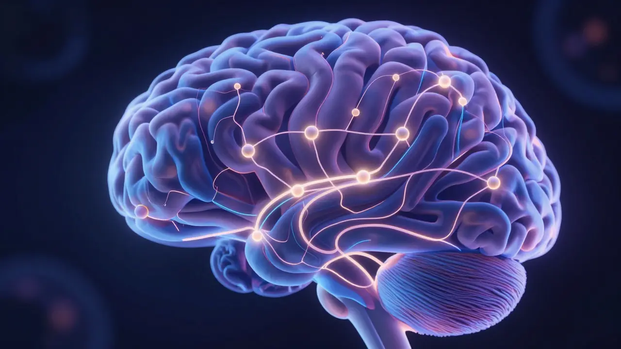 Abstrakte Darstellung des Endocannabinoid-Systems mit neuronalen Verbindungen