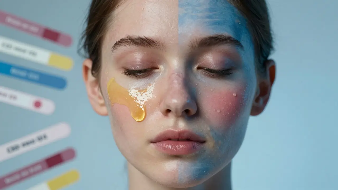 Gesicht mit geteilter Haut: eine Seite durch Hanföl genährt, die andere durch CBD beruhigt und entzündet.