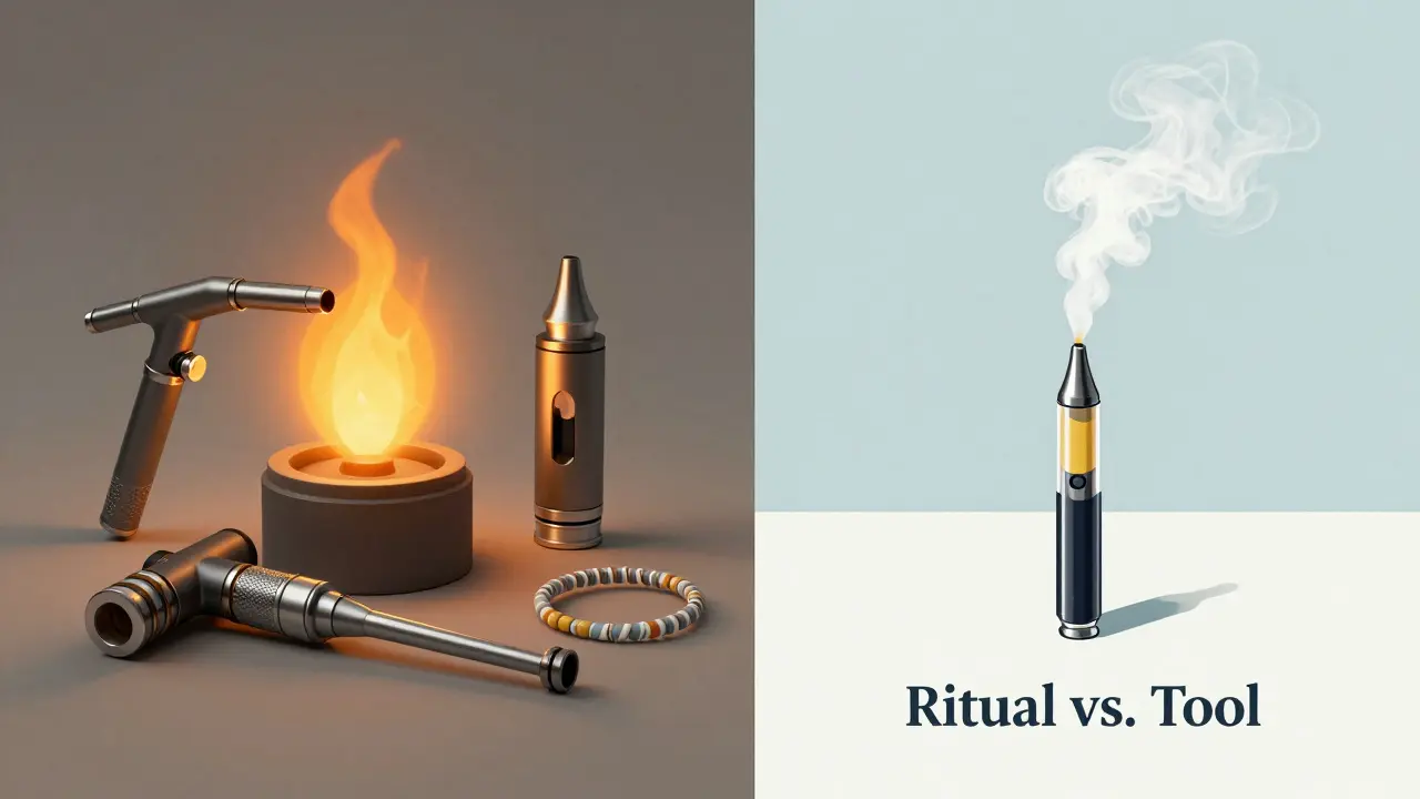 Kontrast: Chaotisches Dabbing-Setup links, ruhige Cartridge-Nutzung rechts.