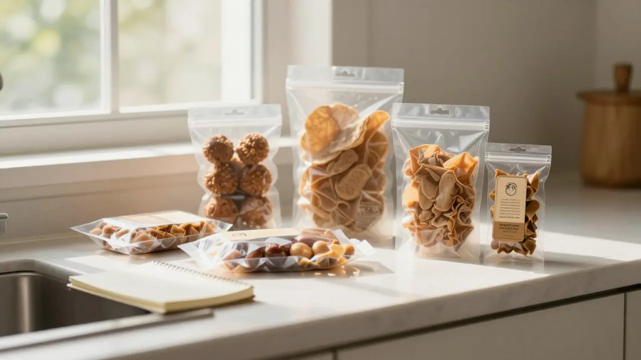 Verpackte Cannabinoid-Produkte auf sauberer Küchenarbeitsplatte