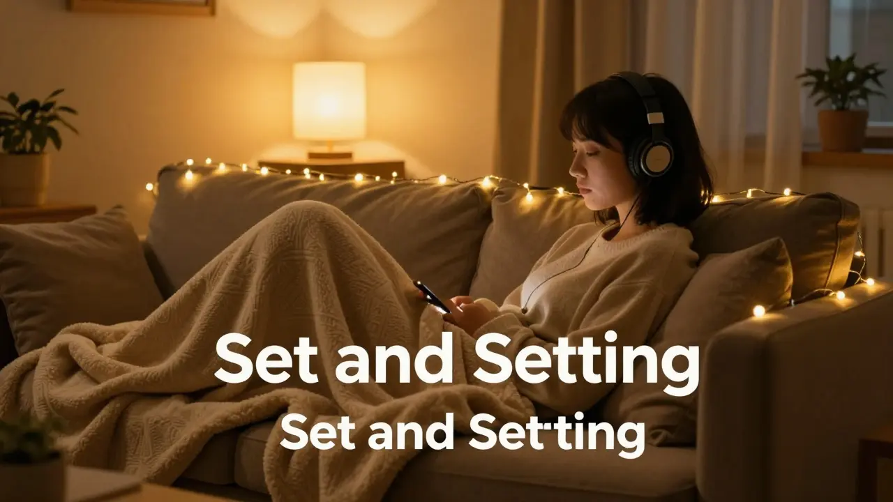 Ein gemütliches Wohnzimmer mit weichen Decken und warmem Licht für ein sicheres Konsumerlebnis.