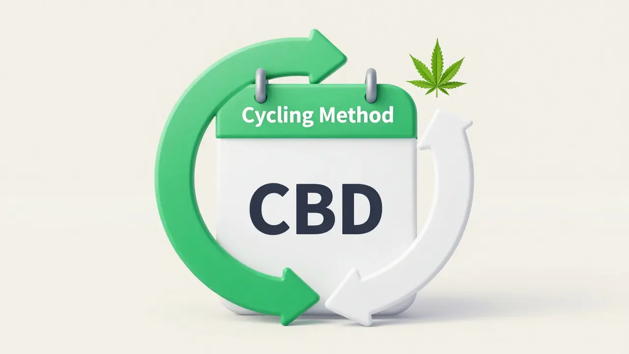 Konzeptgrafik der Cycling-Methode mit einem Kalender und Hanfblatt-Symbolen.