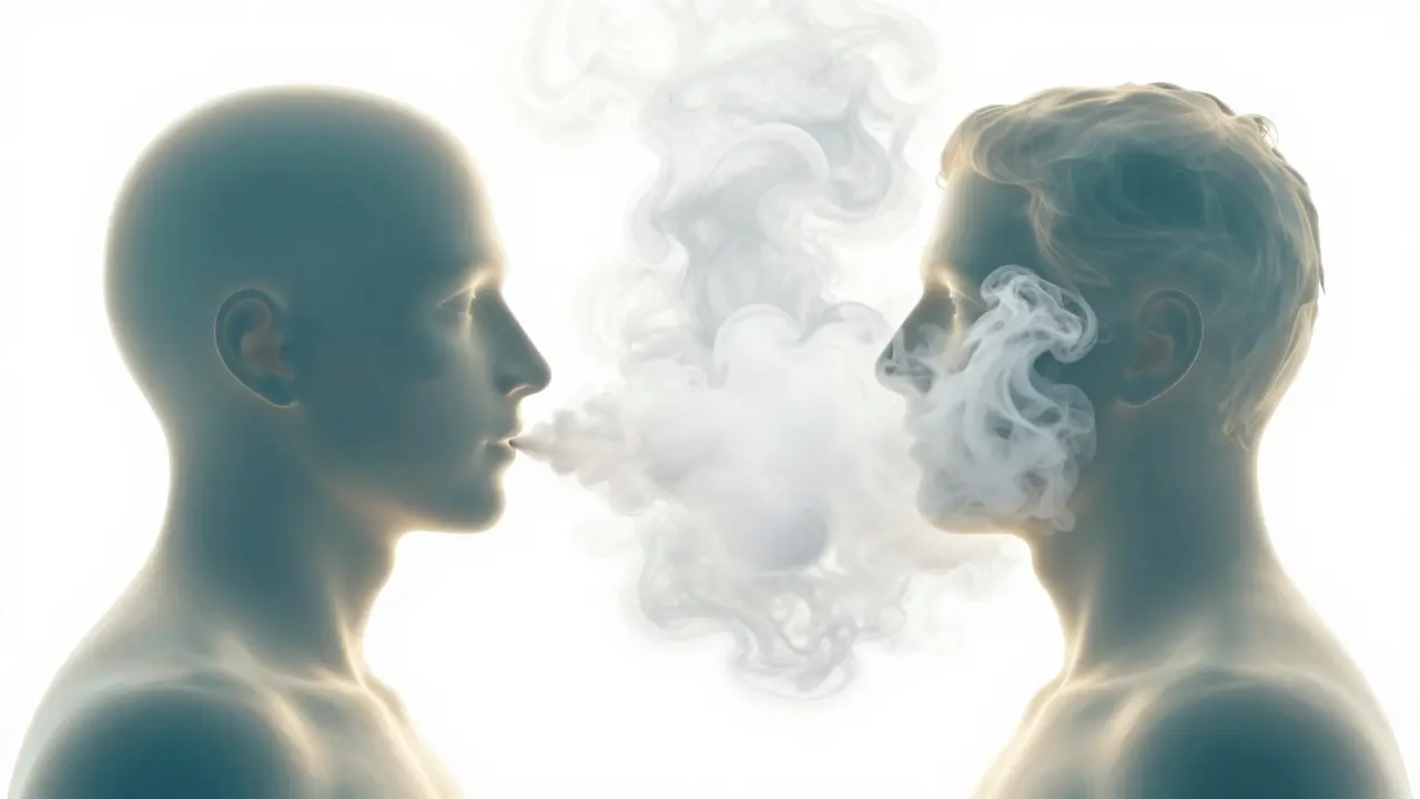 Künstlerische Darstellung von kurzen und tiefen Inhalationsmustern mit Dampfwolken.