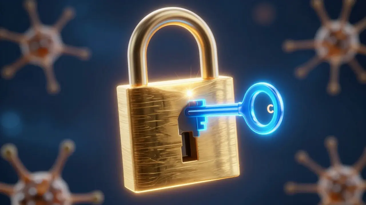 Stilisierte Darstellung eines HHCp-Moleküls, das fest an einen CB1-Rezeptor bindet.