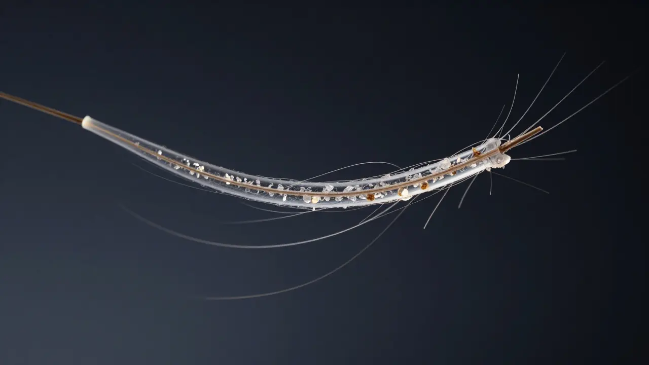 Haarstrang mit sichtbaren Metaboliten-Ablagerungen im Inneren