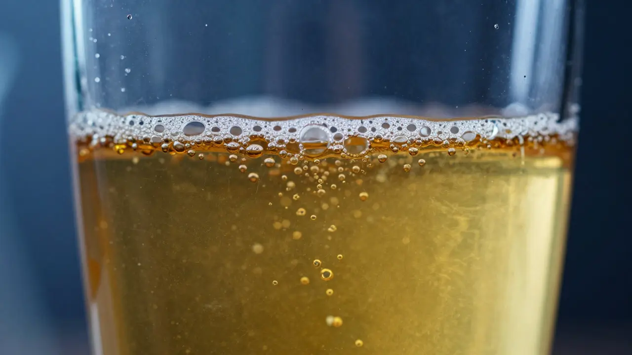 Makroaufnahme von Hanföl, das sich von Bier trennt