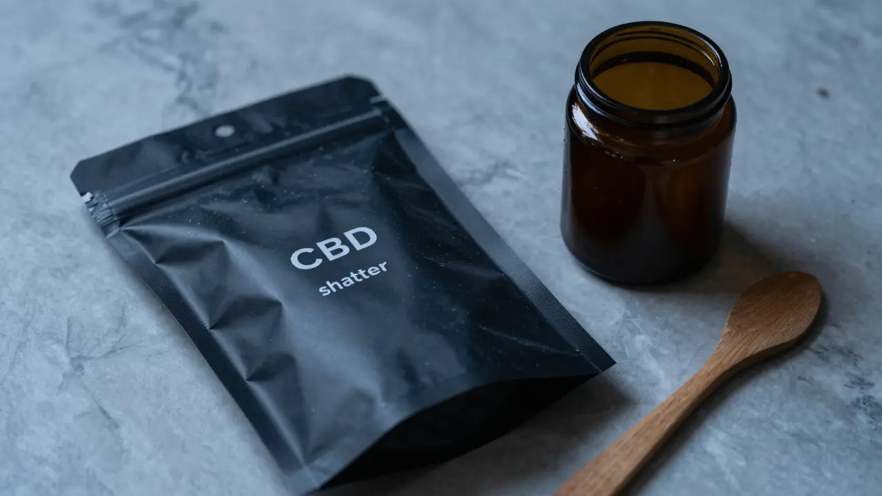 Richtige Lagerung von CBD-Shatter in Vakuumbeutel und dunklem Glas