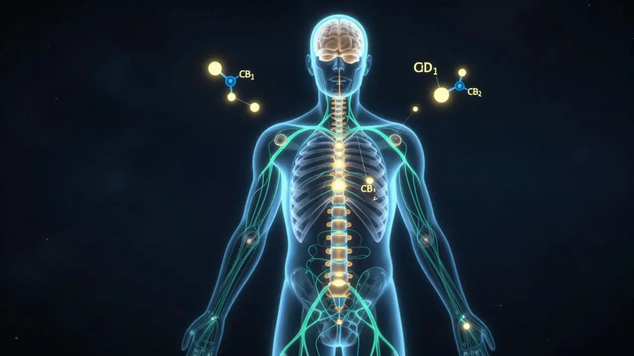 Abstrakte Darstellung des Endocannabinoid-Systems im Körper