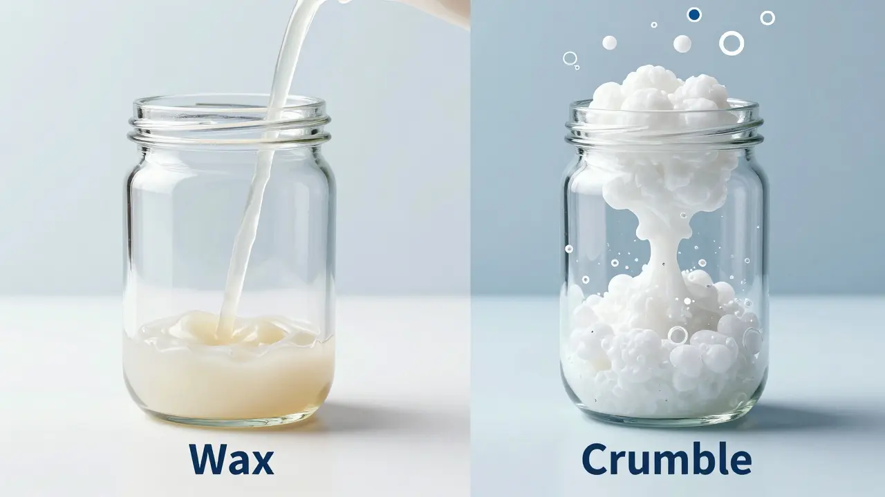 Konzeptionelle Darstellung der Herstellungsprozesse für Wachs und Crumble