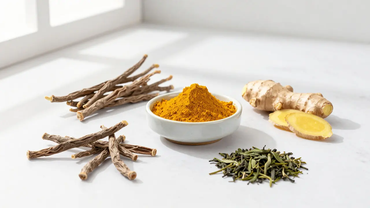 Natürliche Zutaten wie Kurkuma, Ingwer und Ashwagandha