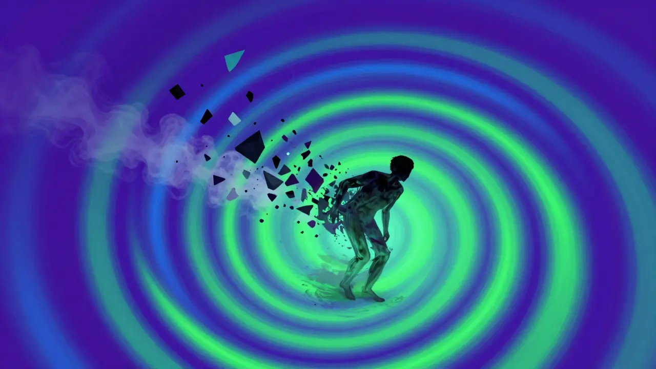 Abstrakte Darstellung von Verwirrung und Dissoziation durch psychedelische Farben