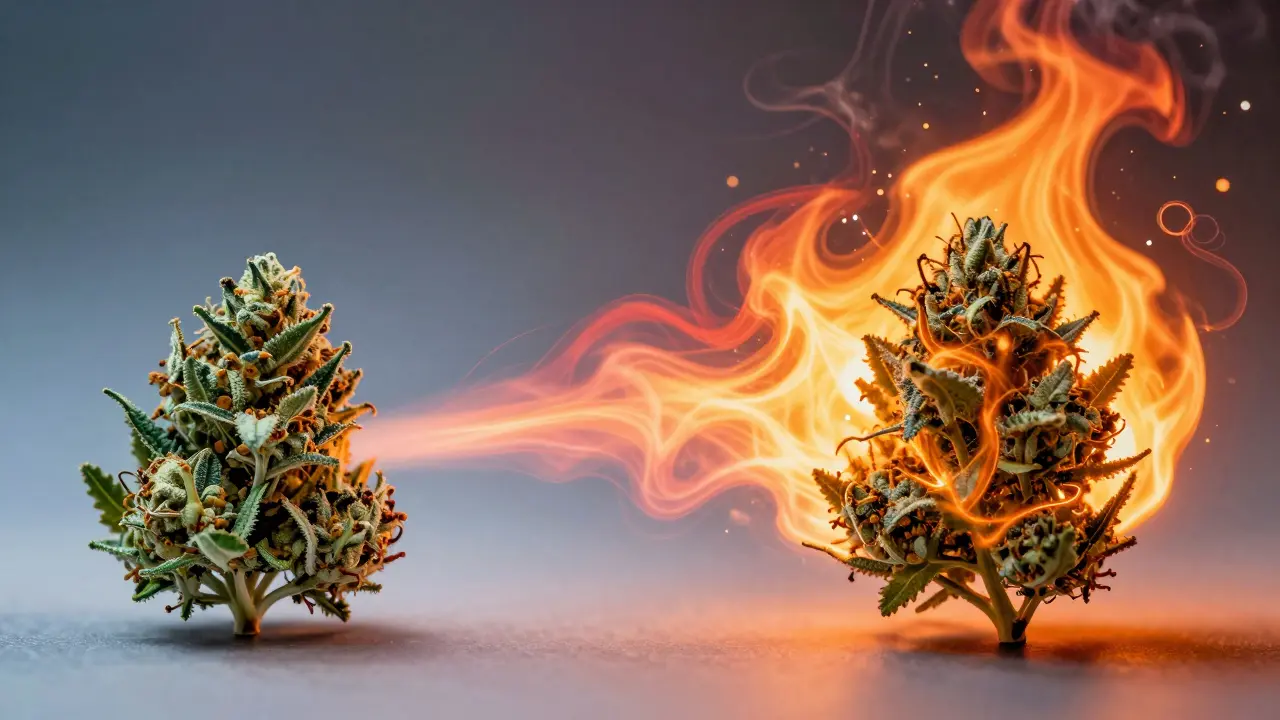 Künstlerische Darstellung der Umwandlung von THCA zu THC durch Hitze