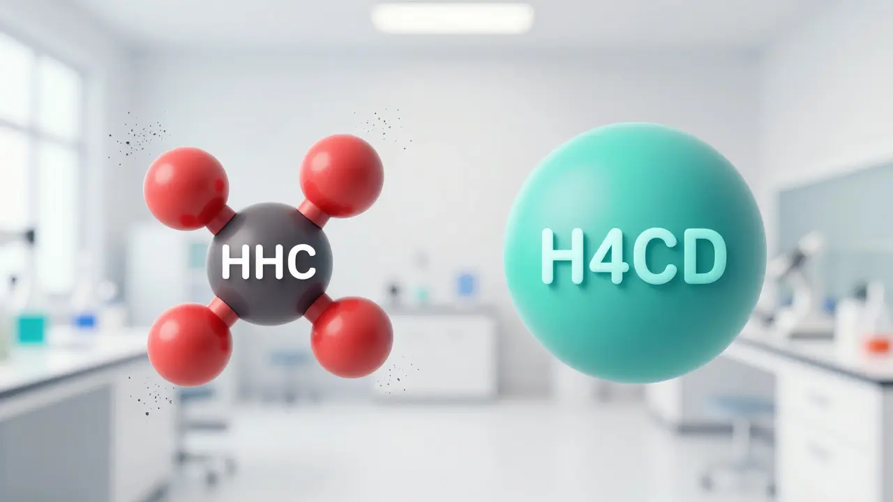 3D-Veranschaulichung der molekularen Unterschiede zwischen HHC und H4CBD