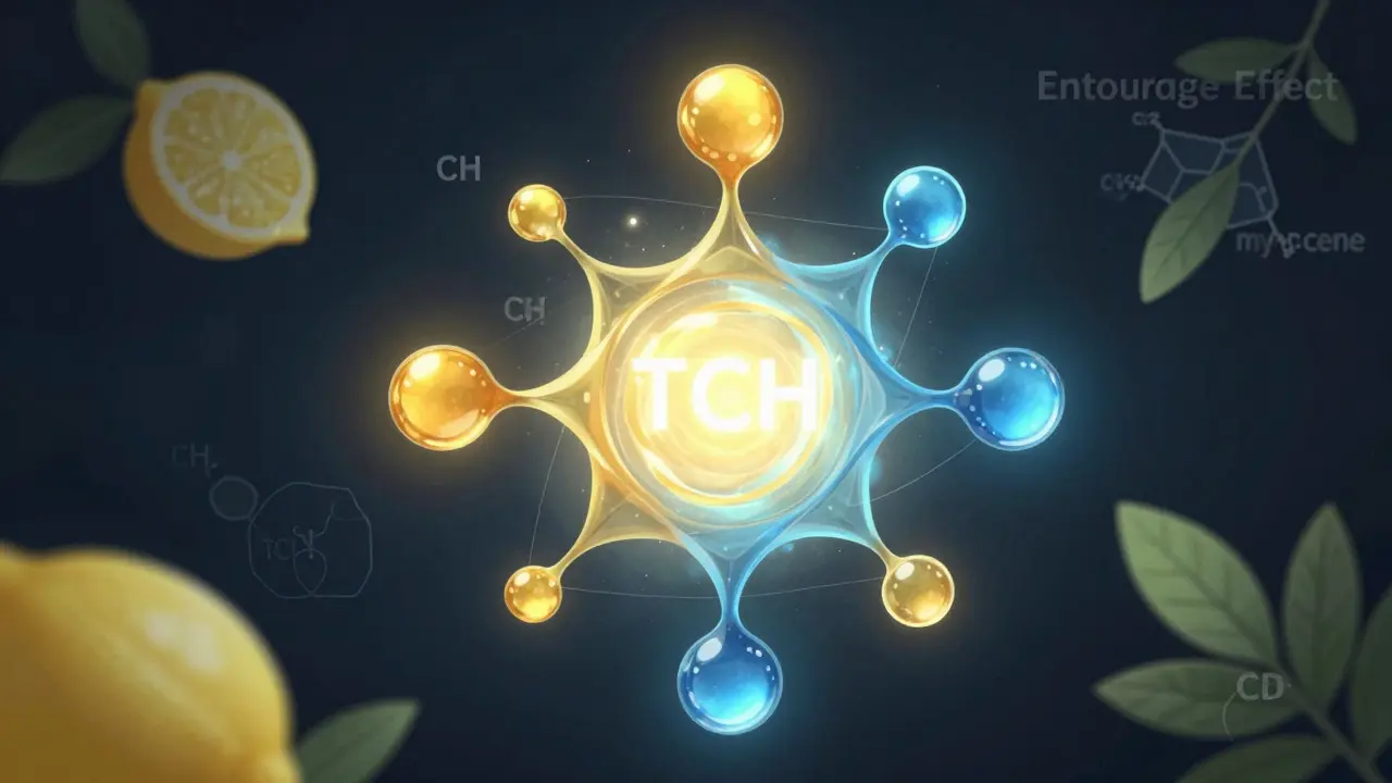 Abstrakte Darstellung von THC und CBD Synergie