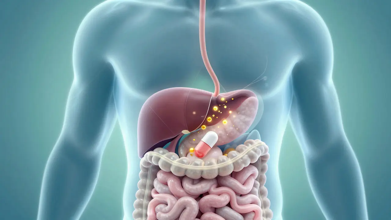 Illustration of CBD absorption through the digestive system