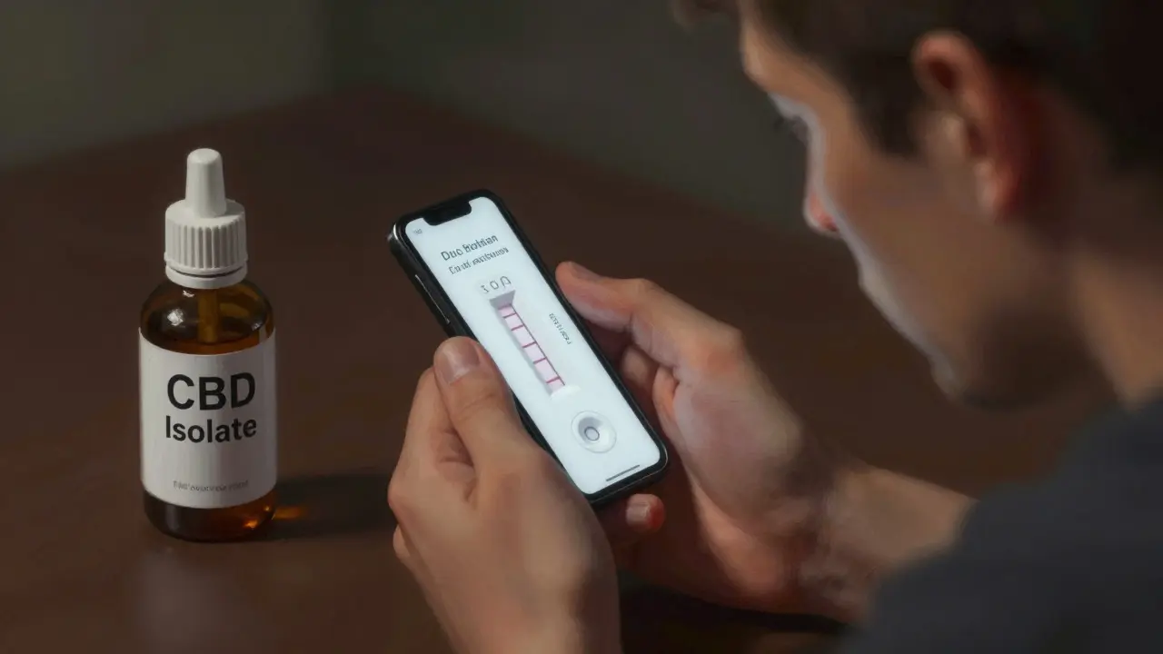 Person mit CBD-Produkt und Sorge vor positivem Drogentest